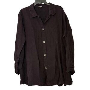 CP Shades Purple Plum Linen Button Down Oversized Tunic Shirt Top - Medium